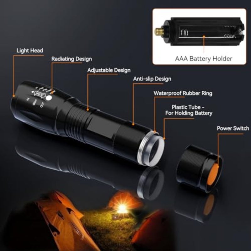 LED Flashlight 2 Pack, Small Flashlights Powerful High Lumens 5 Modes, Waterproof Zoomable Mini Tactical Flash Light for Home Emergencies Camping - Image 4