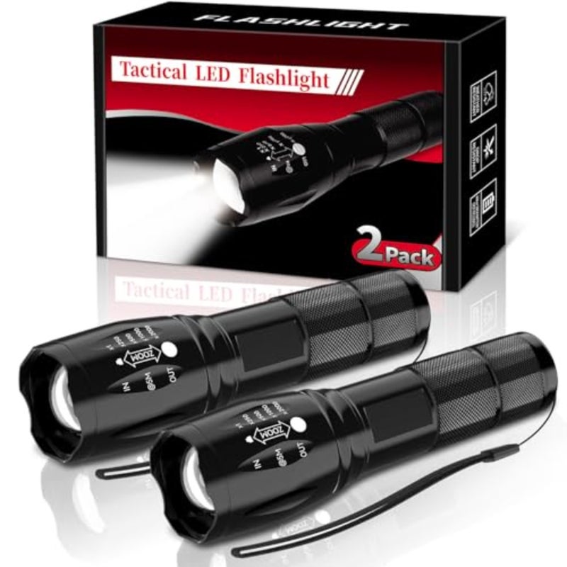 LED Flashlight 2 Pack, Small Flashlights Powerful High Lumens 5 Modes, Waterproof Zoomable Mini Tactical Flash Light for Home Emergencies Camping - Image 1