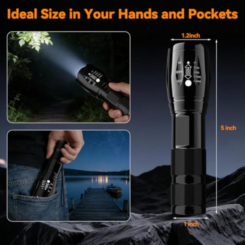 LED Flashlight 2 Pack, Small Flashlights Powerful High Lumens 5 Modes, Waterproof Zoomable Mini Tactical Flash Light for Home Emergencies Camping - Image 5