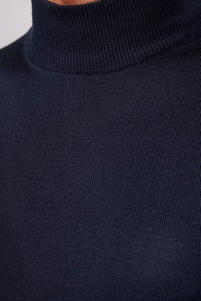 تودورس Slim Fit Narrow Cut Half Turtleneck Non-Pilling Soft Textured Men's Navy Blue Sweater