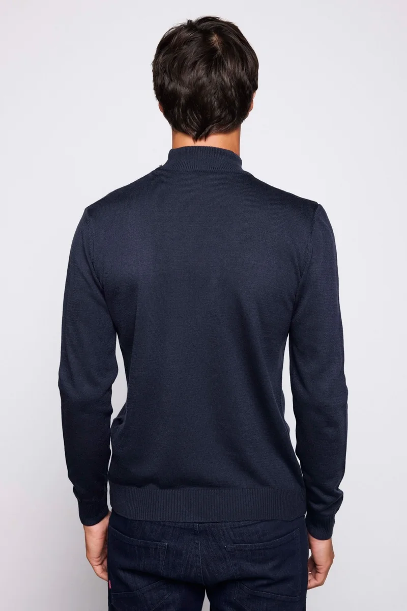 تودورس Slim Fit Narrow Cut Half Turtleneck Non-Pilling Soft Textured Men's Navy Blue Sweater