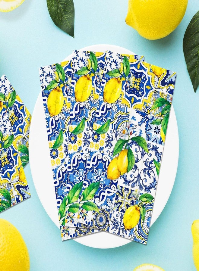 Ysqool 20 Pcs Lemon Napkins, Blue and Yellow Tile Lemon Disposable Guest Towels, Summer Fruit Napkins Decorative Paper Hand Towels for Bathroom Bridal Baby Shower Birthday Wedding Party Decorations - Image 4