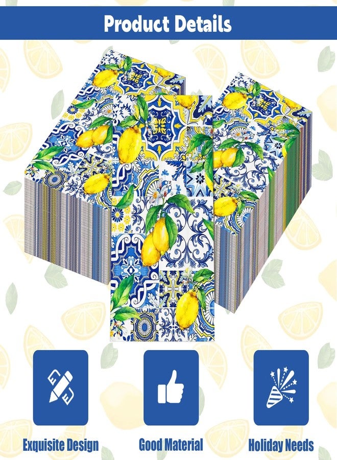 Ysqool 20 Pcs Lemon Napkins, Blue and Yellow Tile Lemon Disposable Guest Towels, Summer Fruit Napkins Decorative Paper Hand Towels for Bathroom Bridal Baby Shower Birthday Wedding Party Decorations - Image 3