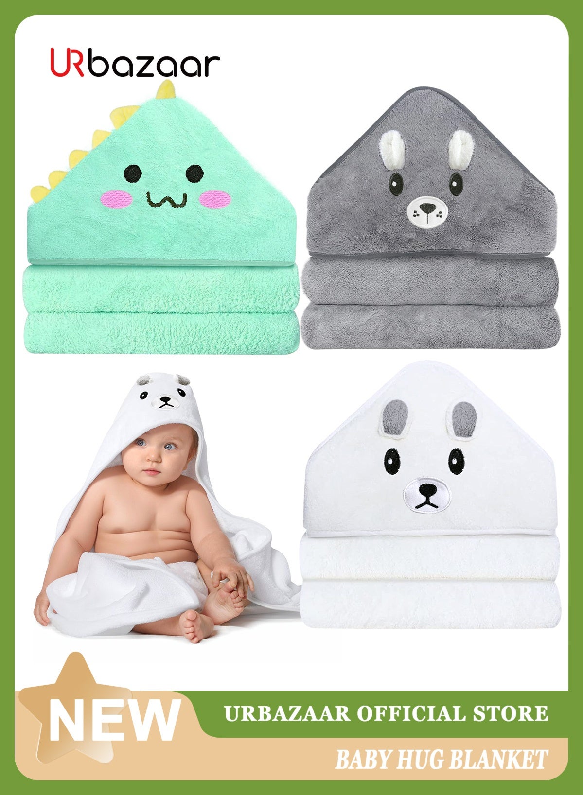 Hooded Baby Towels, 3 Packs Premium Soft Baby Bath Towels with Hood for Babies, Toddler, Infant - Ultra Absorbent, Baby Stuff Shower as Best Gifts for Boys and Girls (3Pack)