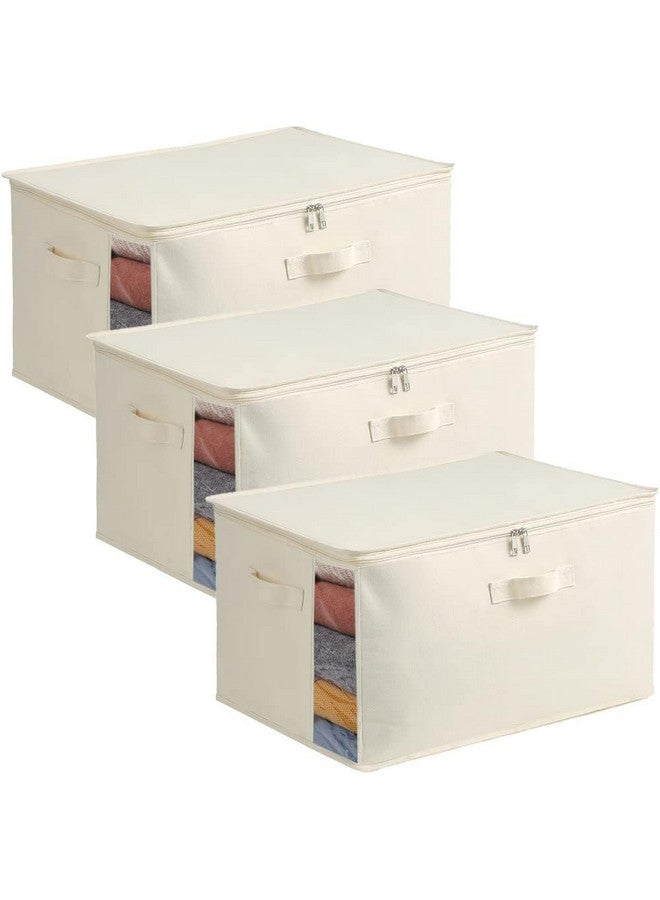 Golden Bird Golden bird Large Canvas Comforter Storage Bags Closet Organizer for Clothes Sweater Blanket Clothes Organizer with Dual Zipper (22.24 inches L,16.93 inches H, 11.81 inches W) (3 pcs, Large)  - Image 1