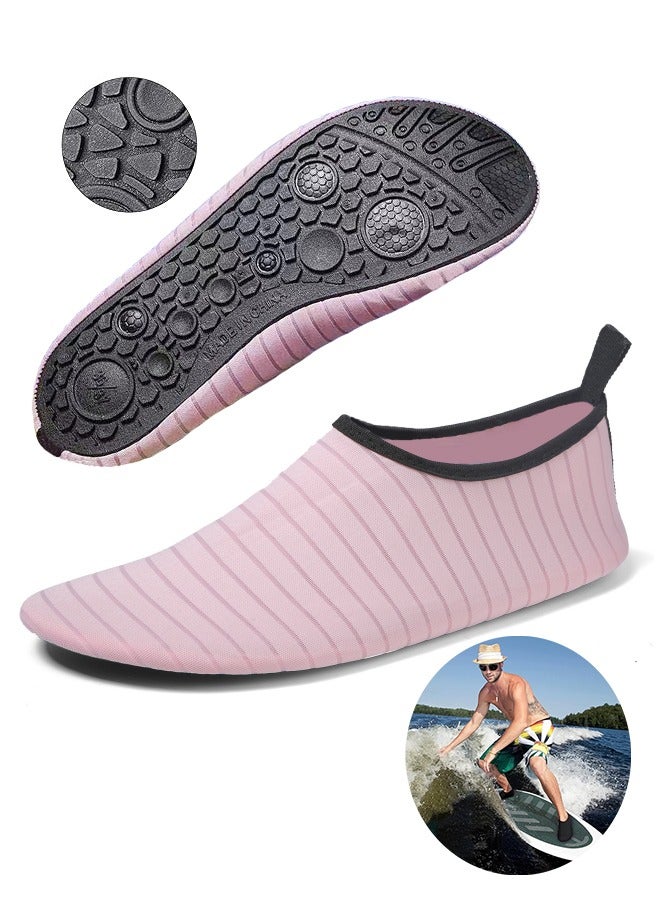 BUPY Water Shoes for Women Men Kids, Barefoot Quick-Dry Aqua Water Socks Slip-on Swim Beach Shoes for Snorkeling Surfing Kayaking Beach Walking Yoga(Pink) - Image 1
