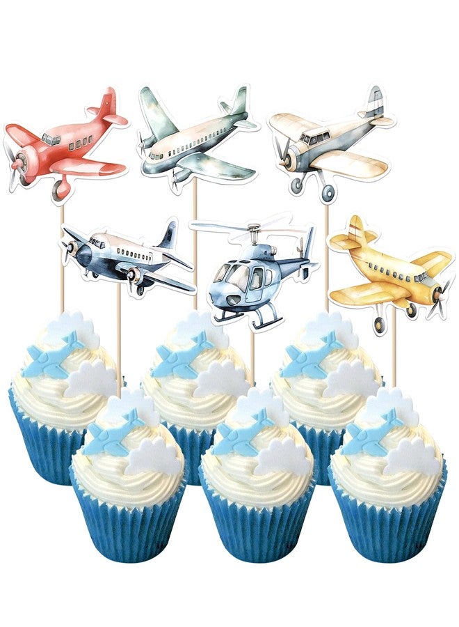 Rsstarxi 36 Pack Airplane Cupcake Toppers Travel Themed Party Decorations Aircraft Plane Cupcake Picks for Aviation Fighter Theme Baby Shower Birthday Party Cake Decorations - Image 1