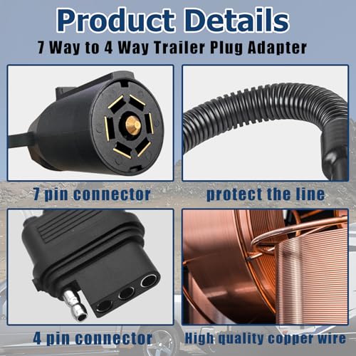 maierke 7 Pin to 4 Pin Trailer Adapter 7 Way Blade to 4 Way Flat Trailer Light Connector Adapter,Single-Function 7 Way to 4 Way Trailer for RV Truck - Image 5