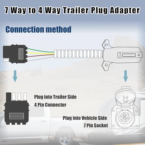 maierke 7 Pin to 4 Pin Trailer Adapter 7 Way Blade to 4 Way Flat Trailer Light Connector Adapter,Single-Function 7 Way to 4 Way Trailer for RV Truck - Image 2