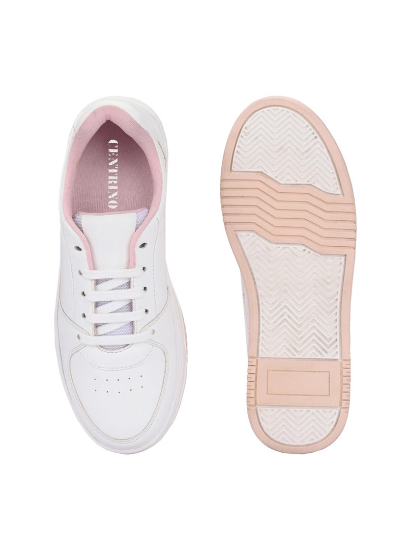 Centrino Women Casual Sneaker | Ultra Soft Cushion | Trendy & Lightweight Design | Low Top Flat Sole | Colorblock Sneakers | White Sneakers Girl Shoes 7612-22 - Image 4