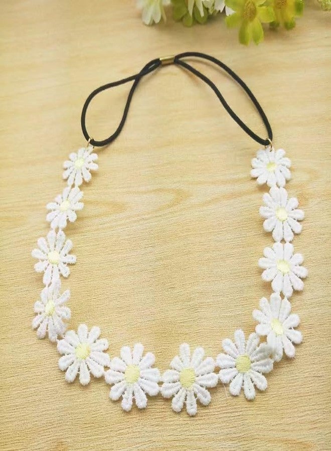 Galepromot White Daisy Flower Headband Sunflower Hippies Crown Hair Wreath Bohemian Floral Headpiece for Spring Tourism Wedding Festivals Party and Celebration Hair Clips - Image 2