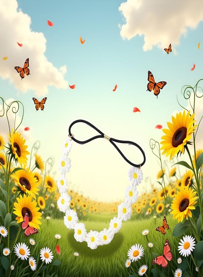 Galepromot White Daisy Flower Headband Sunflower Hippies Crown Hair Wreath Bohemian Floral Headpiece for Spring Tourism Wedding Festivals Party and Celebration Hair Clips - Image 5