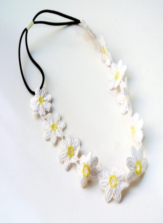 Galepromot White Daisy Flower Headband Sunflower Hippies Crown Hair Wreath Bohemian Floral Headpiece for Spring Tourism Wedding Festivals Party and Celebration Hair Clips - Image 3