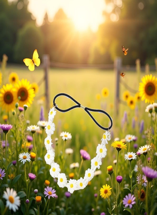 Galepromot White Daisy Flower Headband Sunflower Hippies Crown Hair Wreath Bohemian Floral Headpiece for Spring Tourism Wedding Festivals Party and Celebration Hair Clips - Image 4