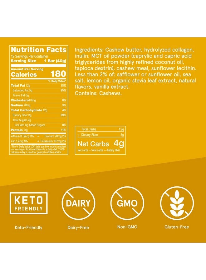 Bulletproof Lemon Cookie Collagen Protein Bars, Pack of 12, Keto-Friendly Snack with MCT Oil, Grass-fed Collagen, No Added Sugar - Image 1