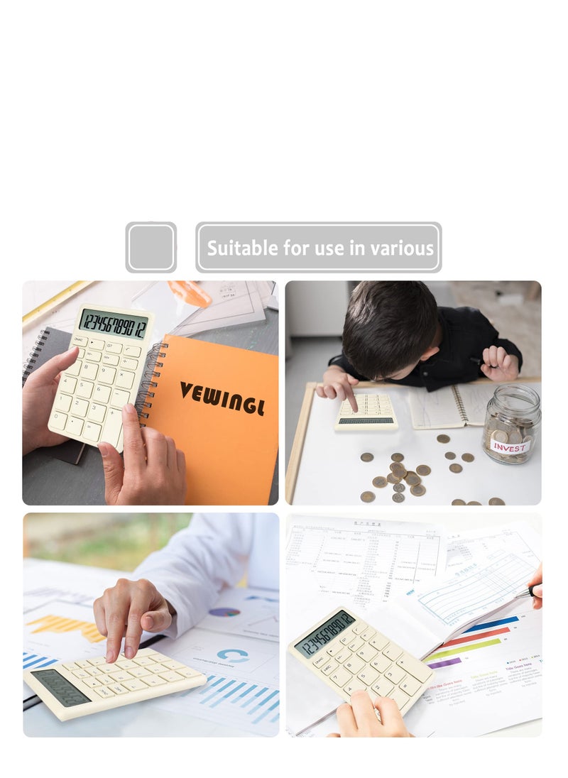 Excefore - Mini Portable Calculator, Hold with one Hand, 5.4 * 3.3inStandard Calculator 12 Digit with Large LCD Display, Suitable for Office, School, Home & Business Use (Beige) - Image 1