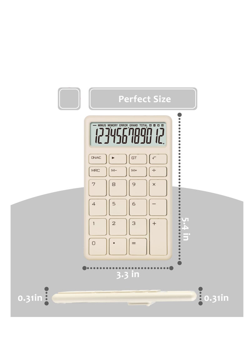 Excefore - Mini Portable Calculator, Hold with one Hand, 5.4 * 3.3inStandard Calculator 12 Digit with Large LCD Display, Suitable for Office, School, Home & Business Use (Beige) - Image 1