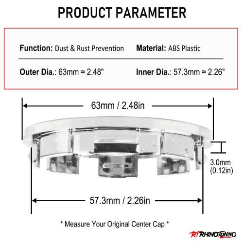 RTRHINOTUNING 63mm Wheel Center Caps for Dodge Dakota Ram 1500 Durango 4 Pack OD 63mm ID 57mm Hub Caps - Image 2