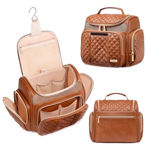 Tealari Large Leather Toiletry Bag for Women Men,Bathroom Bag,Water Resistant Shower Bag,Makeup Bag,Portable Shower Caddy for College Dorm,Hanging Travel Toiletry Bag with Transparent Waterproof Phone Pocket - Image 1