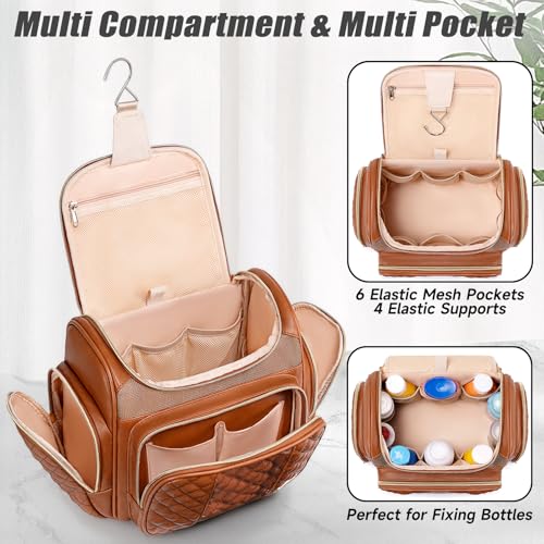 Tealari Large Leather Toiletry Bag for Women Men,Bathroom Bag,Water Resistant Shower Bag,Makeup Bag,Portable Shower Caddy for College Dorm,Hanging Travel Toiletry Bag with Transparent Waterproof Phone Pocket - Image 5