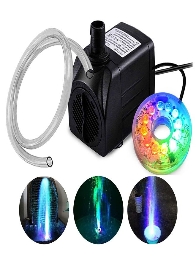 PULACO 160GPH Small Fountain Pump, 10Watt Submersible Pump with Automatic Color Changing LED Light and 3.3 ft Tubing for Water Feature, Outdoor Pond, Aquarium fish tanks - Image 1