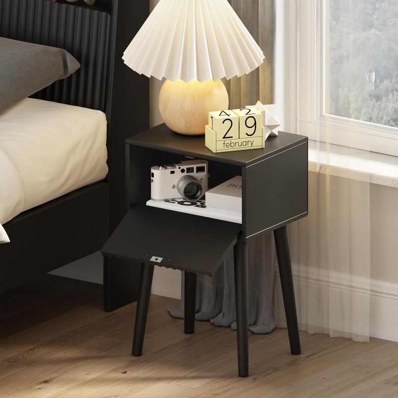 LAATOOREE Nightstands Set of 2, Small Side Table, Bedside Table with Fluted Door, Solid Wood Feet; Modern Mid-Century End Table for Bedroom, Small Space (Black) - Image 4