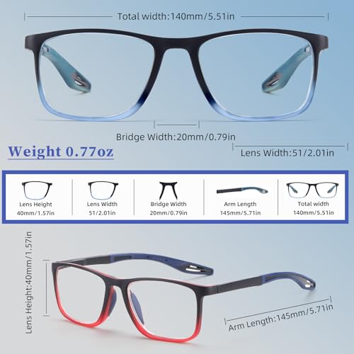 BLOEXCLU 4 Pack Progressive Multifocus Reading Glasses for Men Women TR90 Sports Style Anti-Blue Light Computer Readers (Red & Blue & Black & Transparent, 2.5, x) - Image 4