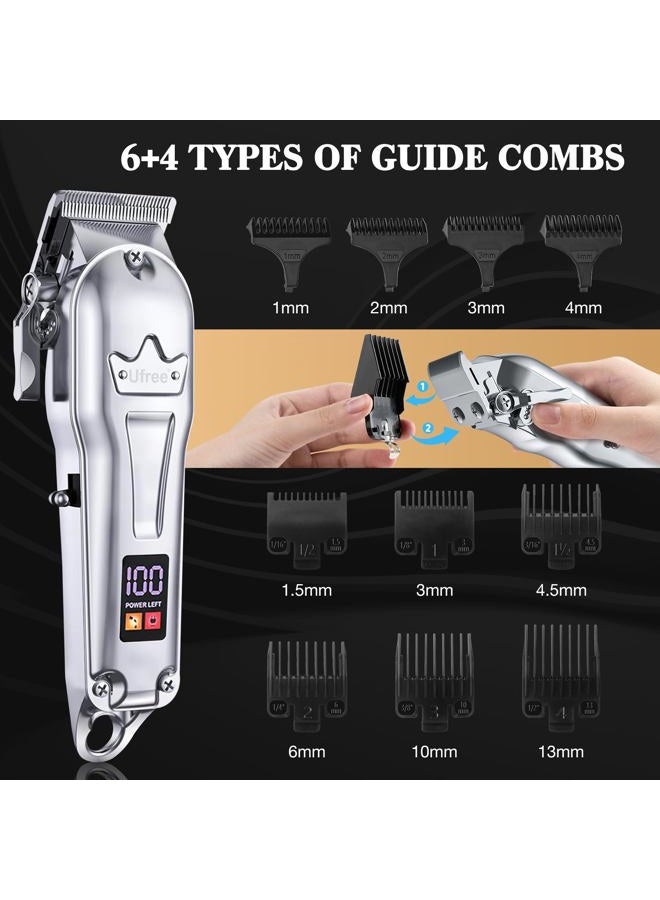UFREE Hair Clippers + T-Blade Hair Trimmer Kit, Clippers for Hair Cutting Kit Cordless Clippers for Men Women Kids Barber Grooming Kit for Household (Silver) - Image 5