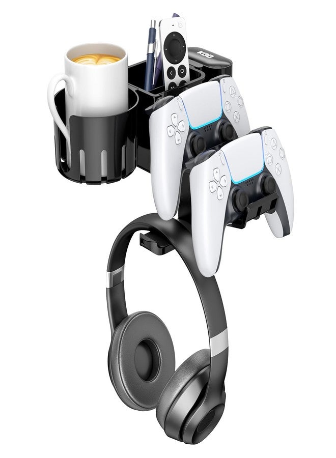 KDD Game Controller Holder - 5 in 1 Rotating Headphone Hanger Removable Controller Stand with Cup & Pen Holder - Desktop Storage Combination Holds Cup, Phones, Pen, Controller and Headphone (Black) - Image 1