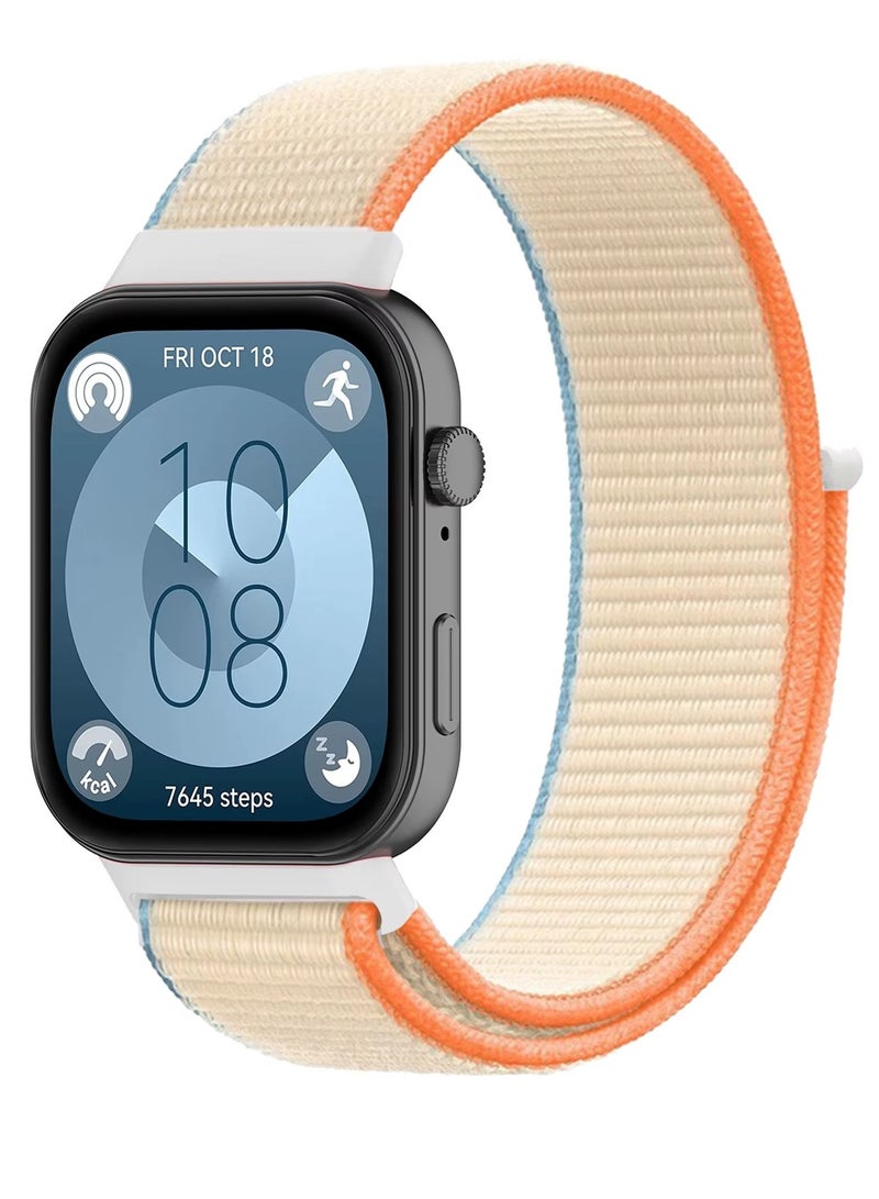 سوار رياضي من النايلون لساعة هواوي واتش فيت 3/4/4 برو الذكية، سوار ناعم مع ملحقات (بيج/برتقالي) - Image 1