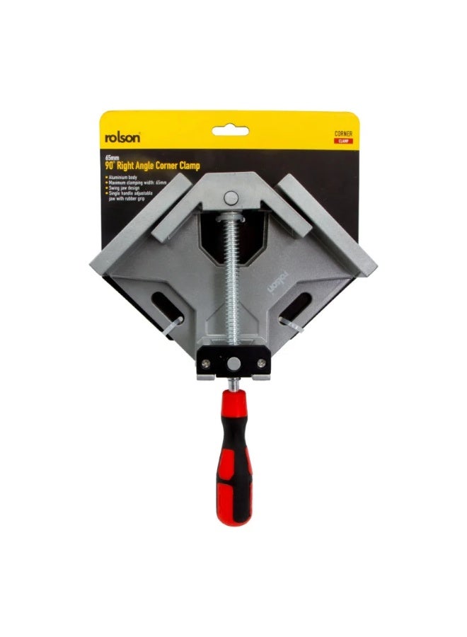 Rolson 14307 Right Angle Corner Clamp – Aluminium Die Cast 90° Clamp with Swivel Jaw, One-Handed Adjustment, 65mm Capacity for Woodworking & DIY