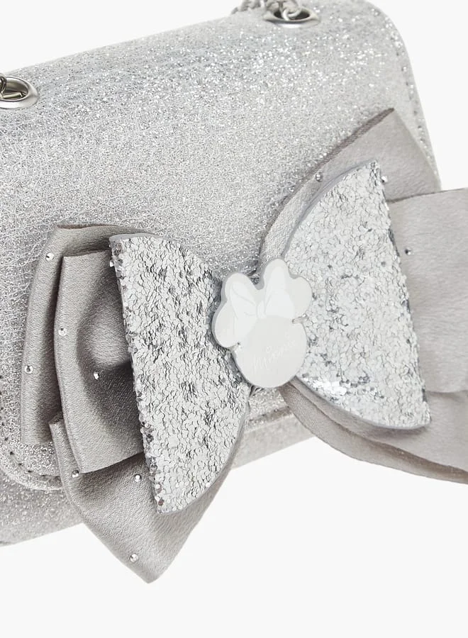 ديزني Girls Textured Bow Detail Crossbody Bag With Button Closure
