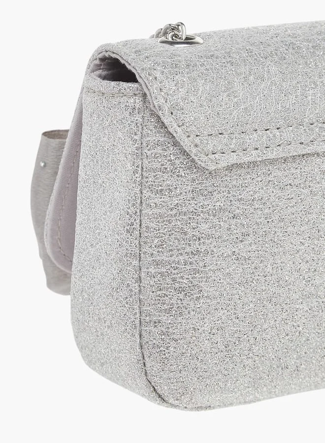 ديزني Girls Textured Bow Detail Crossbody Bag With Button Closure