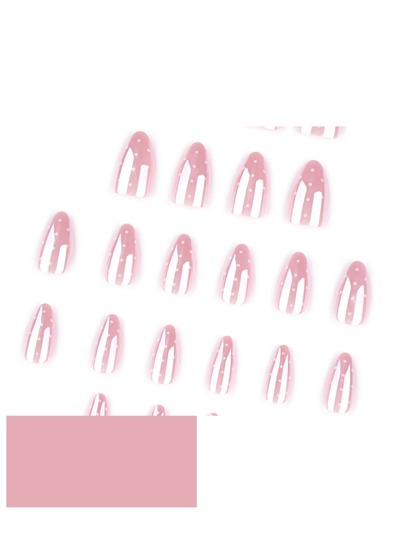 JOSQUEWNN 24PCS False Nails, Nude Pink Almond Fake Nails, Glossy Press On Nails With White Dot Design, Reusable Artificial Nails For Women Girls, DIY Nail Art,Acrylic Nails With Glue Kit. - Image 2