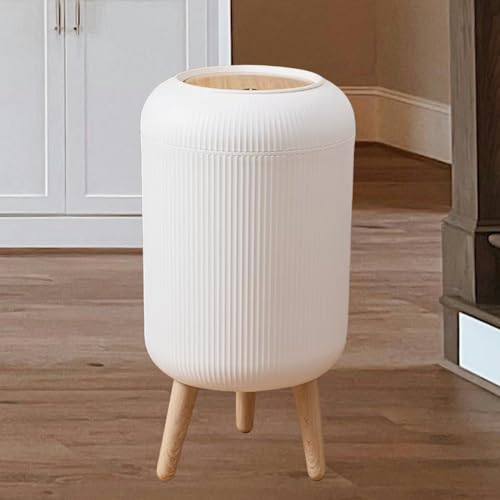 URALFA Bathroom Trash Can with Lid, 3 Gallon / 11L Garbage Can with Pop-Up Lid, Small Dog Proof Trash Cans, Plastic Waste Basket with Removable Legs for Bathroom, Bedroom, Kitchen, Office, White - Image 1