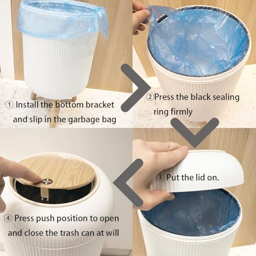 URALFA Bathroom Trash Can with Lid, 3 Gallon / 11L Garbage Can with Pop-Up Lid, Small Dog Proof Trash Cans, Plastic Waste Basket with Removable Legs for Bathroom, Bedroom, Kitchen, Office, White - Image 4
