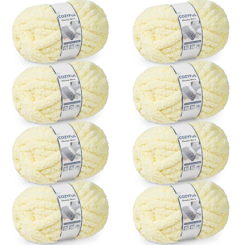 Cozyful Chunky Yarn for Hand Knitting - #10 Chunky Chenille Yarn, Jumbo Big Thick Chunky Yarns for Crocheting, Super Bulky Chunky Knit Blanket Yarns, 8 Skein (25 yds 8 oz Each Skein), Light Yellow - Image 1
