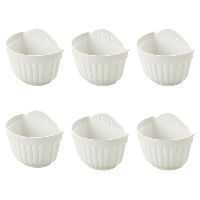ORIMERC 6 Pcs Plastic Large Wall Plant Pots Vertical Garden Living Wall Mounted Window Hanging Basket Fence Planters Indoor Outdoor for Plants Flowers Kitchen Herbs Holder with Drainage Decor White