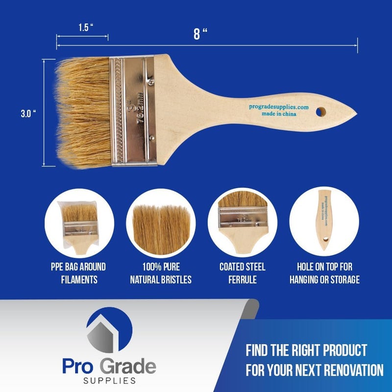 Pro-Grade - Chip Paint Brushes - 96 Ea 3 Inch Chip Paint Brush Light Brown - Image 2
