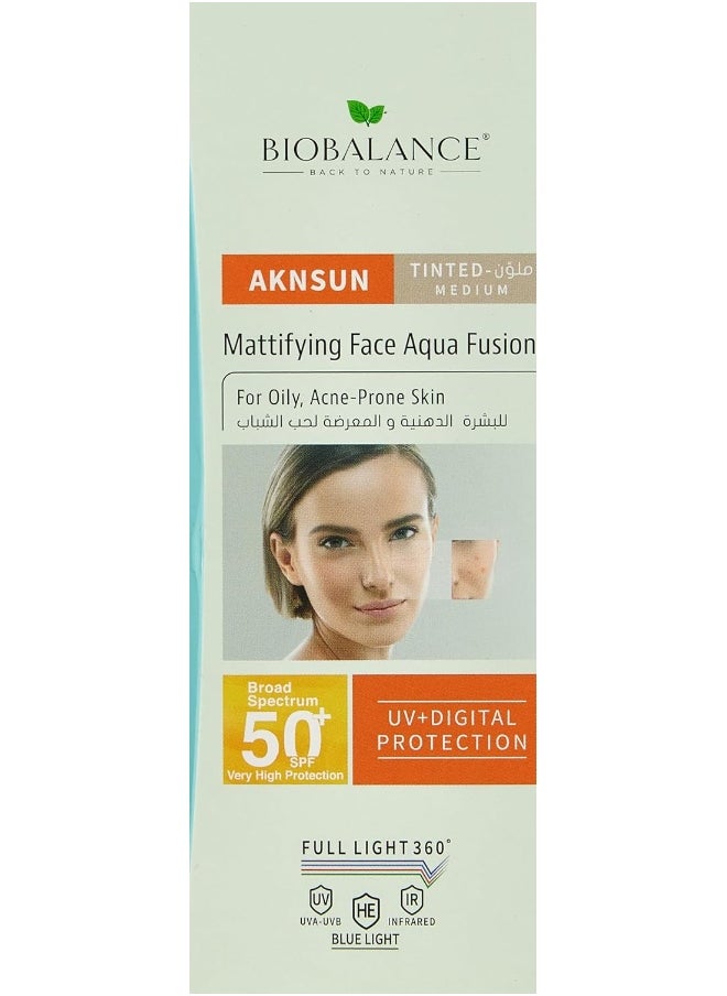 Bio Balance - Aknsun Mattifying Face Aqua Fusion, Tinted Medium, 50 Spf, 40 Ml - Image 1