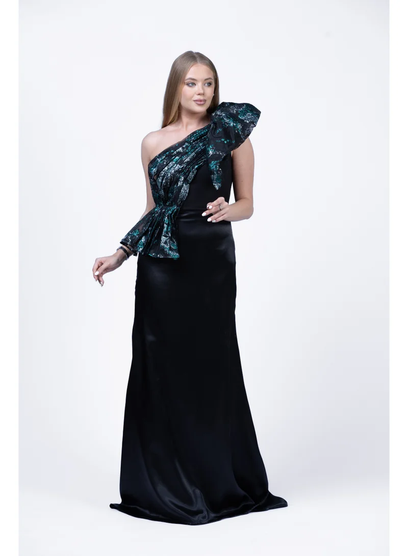 فاشونارا فستان سهرة نسائي بطبقات من الأورجانزا وبتصميم كتف واحد | فستان رسمي أنيق