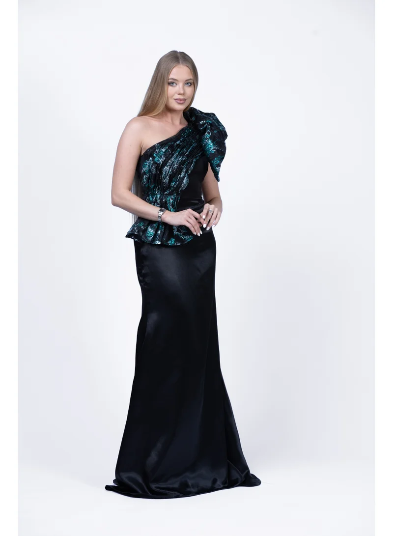 فاشونارا فستان سهرة نسائي بطبقات من الأورجانزا وبتصميم كتف واحد | فستان رسمي أنيق