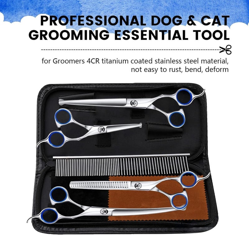 Professional Pet Grooming Scissors Kit for Dogs and Cats - 6-Piece Set with Storage Bag - Image 2
