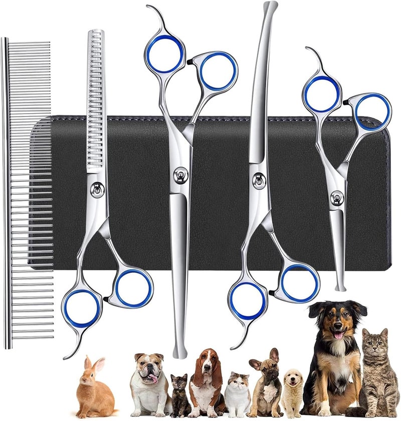 Professional Pet Grooming Scissors Kit for Dogs and Cats - 6-Piece Set with Storage Bag - Image 1