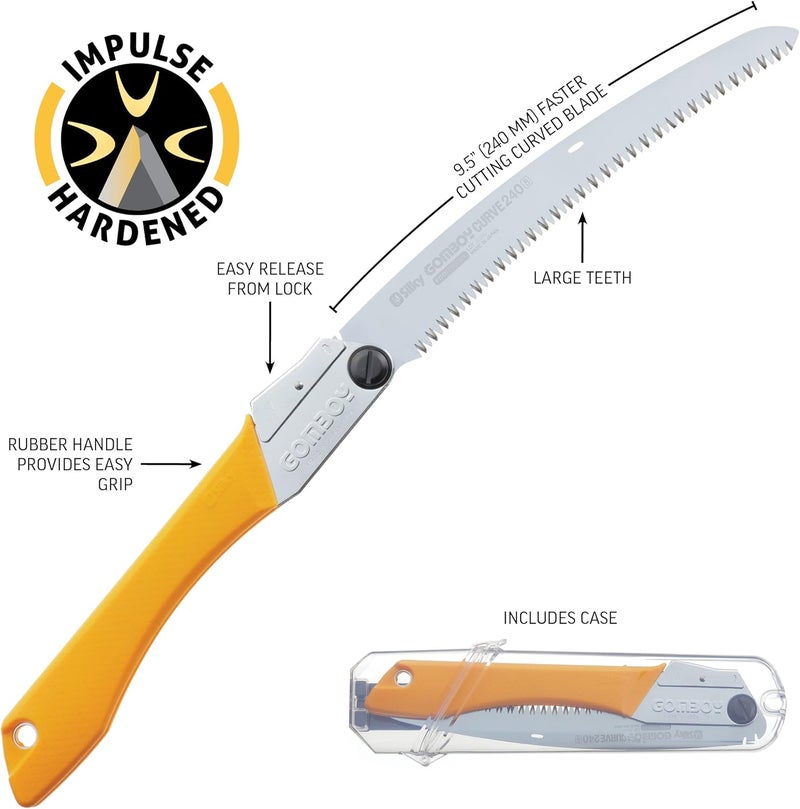 SILKY - 717-24 GomBoy Curve Professional Folding Saw 240mm, Large Teeth Yellow - Image 4
