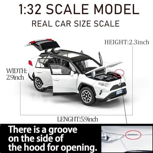 ERBADIHAGO Model Car Compatible 1/32 RAV4 Toy Car Alloy Diecast Collectible Model with Light and Sound Toy Vehicle for Boys Kids Toddler Gift White Car - Image 5