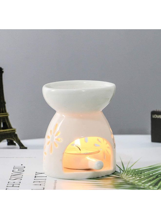 XiuWoo 2-Piece Ceramic Oil Burner With Candle Holder Set White One Size - Image 2