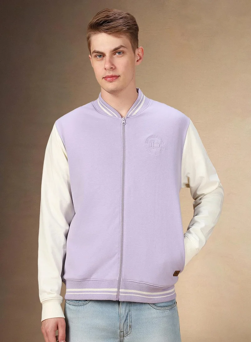 Dennis Lingo Men's Lavender Polyester Blend Colour Blocked Regular Fit Sweatshirt