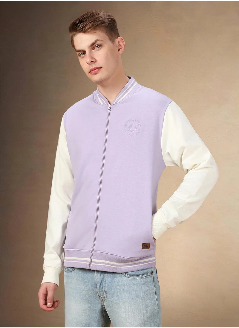 دينيس لينغو Men's Lavender Polyester Blend Colour Blocked Regular Fit Sweatshirt
