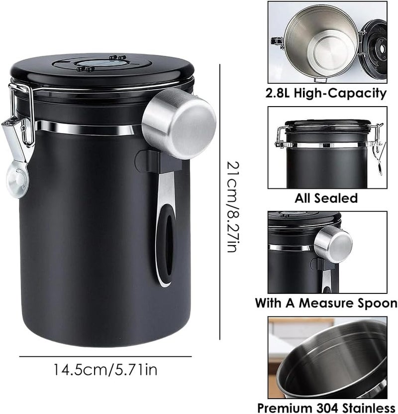Helweet Coffee Canister, Coffee Bean Storage, Bean Container, 2.8L, Airtight Container, Cafe Grain Box with Measuring Scoop, Date Tracker, Transparent Window, for The Preservation of Beans, Tea, Grains, etc - Image 2
